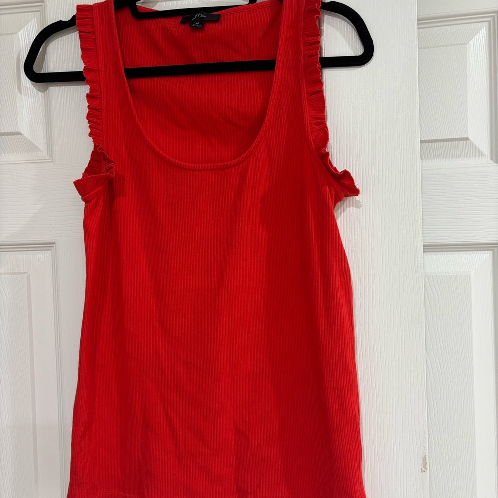 J. Crew Red Ruffled Tank Top